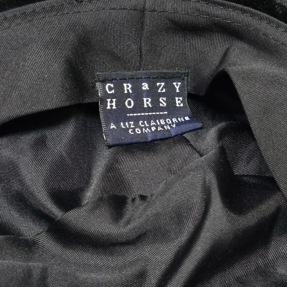 Vintage Crazy Horse Black Soft Velvet Bucket Hat Flexible Brim Liz Claiborne